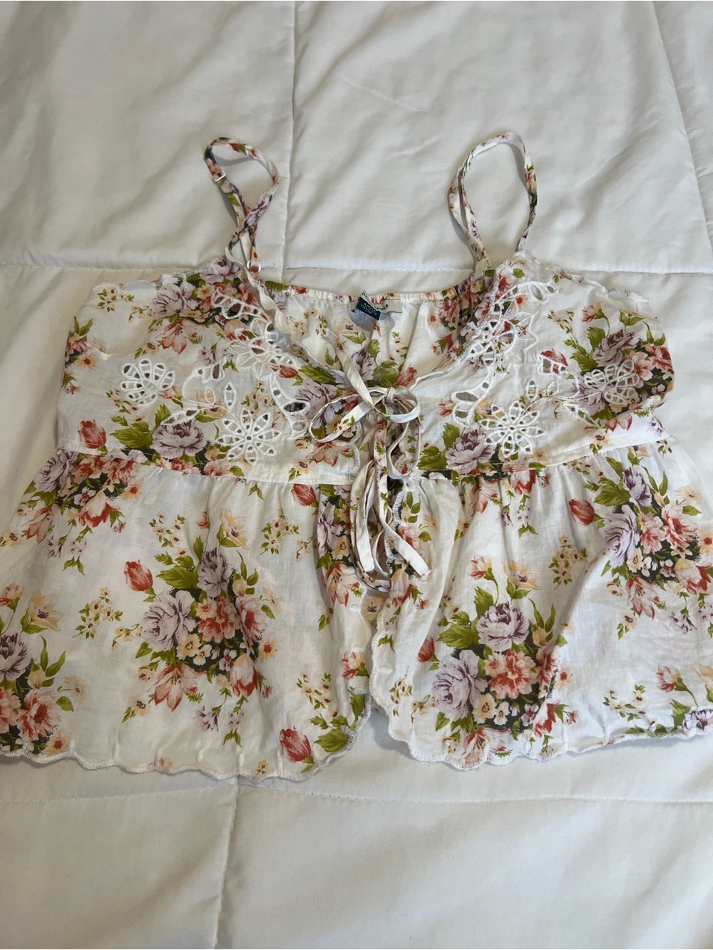 American Eagle Outfitters White Floral Lace-Trim Camisole